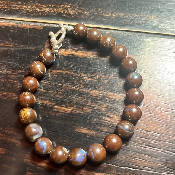 Australian Boulder opal bead bracelet 8mm handmade 925 silver toggle clasp - Picture 4 of 7